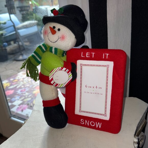 NWT "Let It Snow" Snowman Plush Figurine 11” Standing Frame 4x6 Memories - Picture 3 of 10